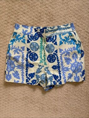 Zara Blue and Cream Botanical Print Shorts